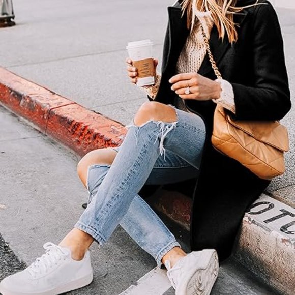 Women's Notch Lapel Double Breasted Wool Blend Mid Long Pea Trench Coat SZ 2XL - Picture 4 of 6